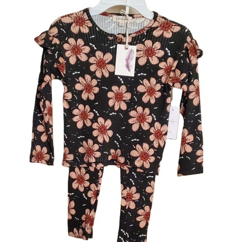 NWT. JESSICA SIMPSON Girls Black Floral Matching 2-Pc Set